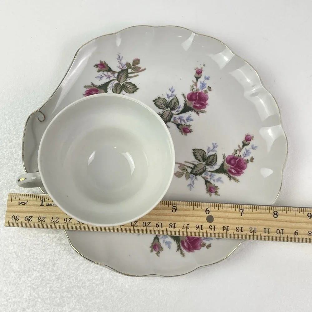 Vintage Dessert Plate and Cup Scalloped Roses Hand Painted Tea And Cake Snack‎
